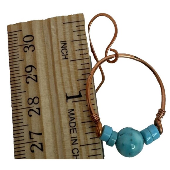 Copper And Turquoise Gemstone Half Hoop Earrings Handcrafted Made In USA Boho - Picture 7 of 7
